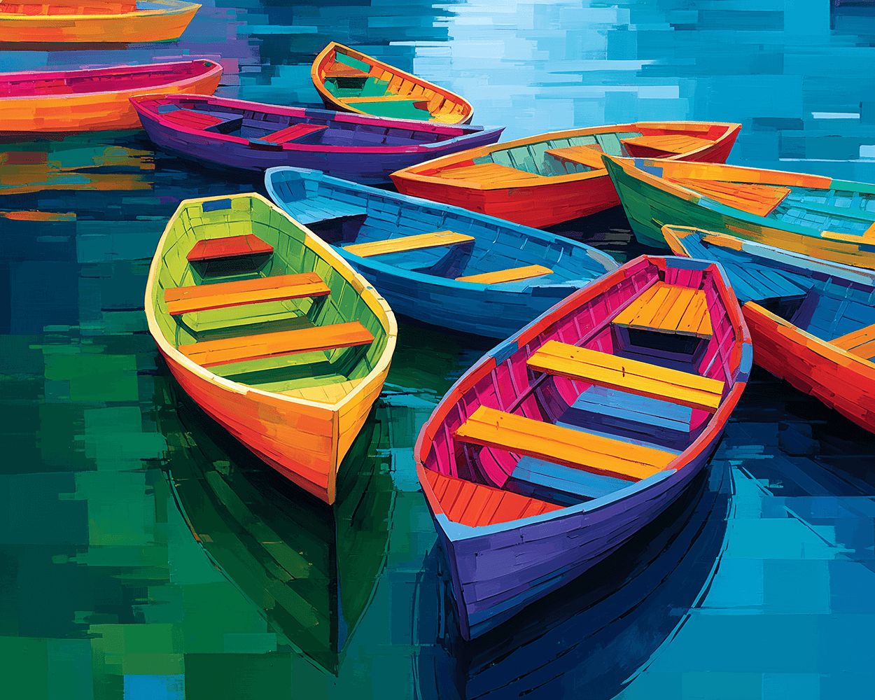 Geometric colorful rowboats on water cross stitch kit for beginners