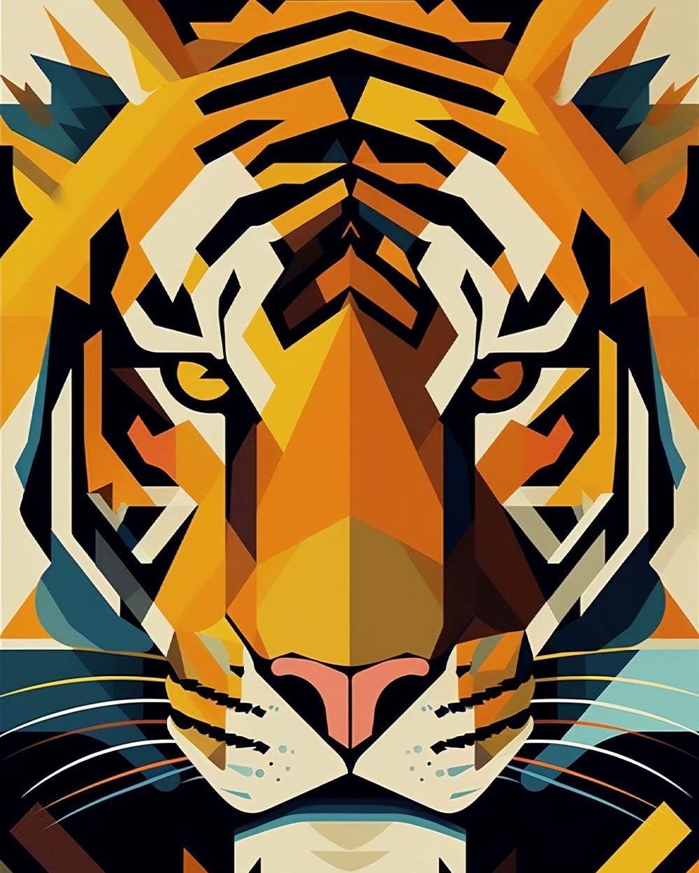 Geometric cubist tiger cross stitch kit for beginners
