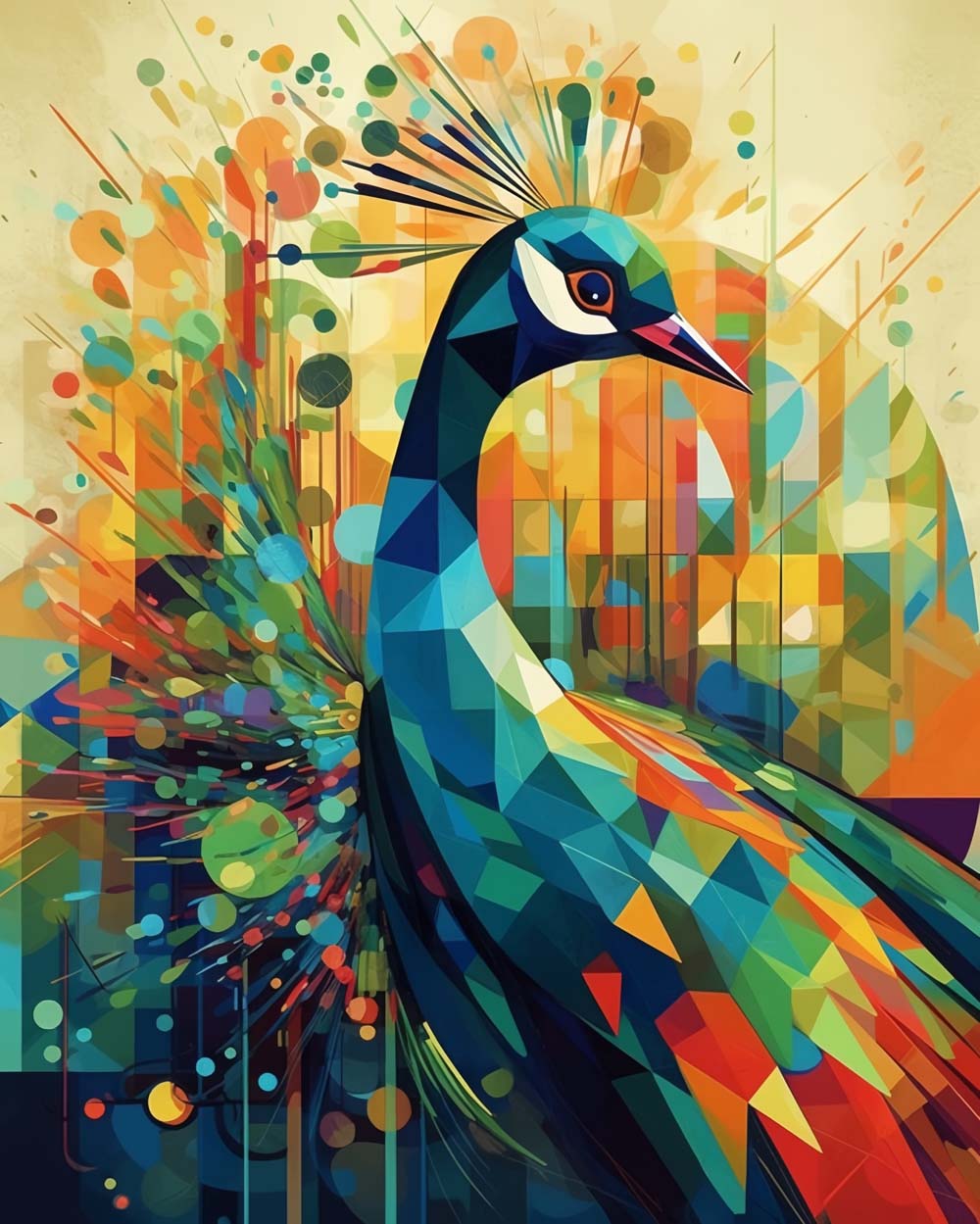 Geometric pop‑art peacock cross stitch kit for beginners