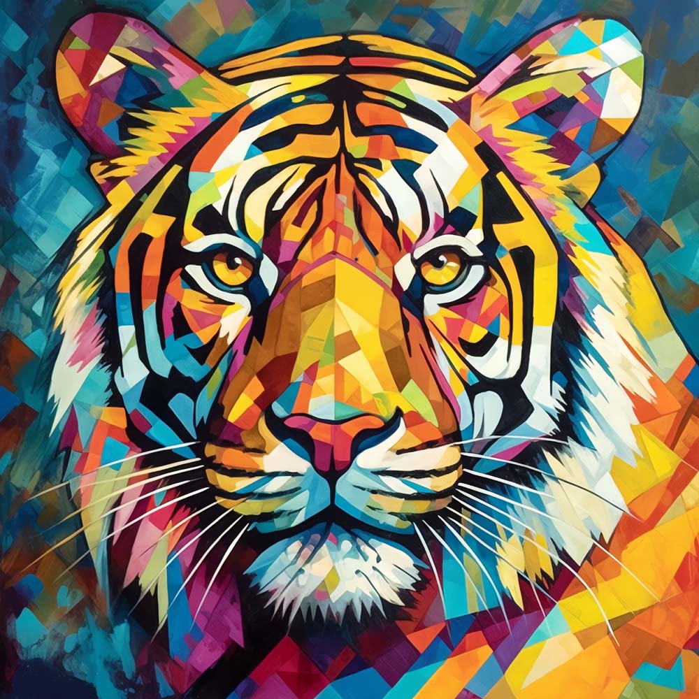Geometric pop art tiger face cross stitch kit for beginners