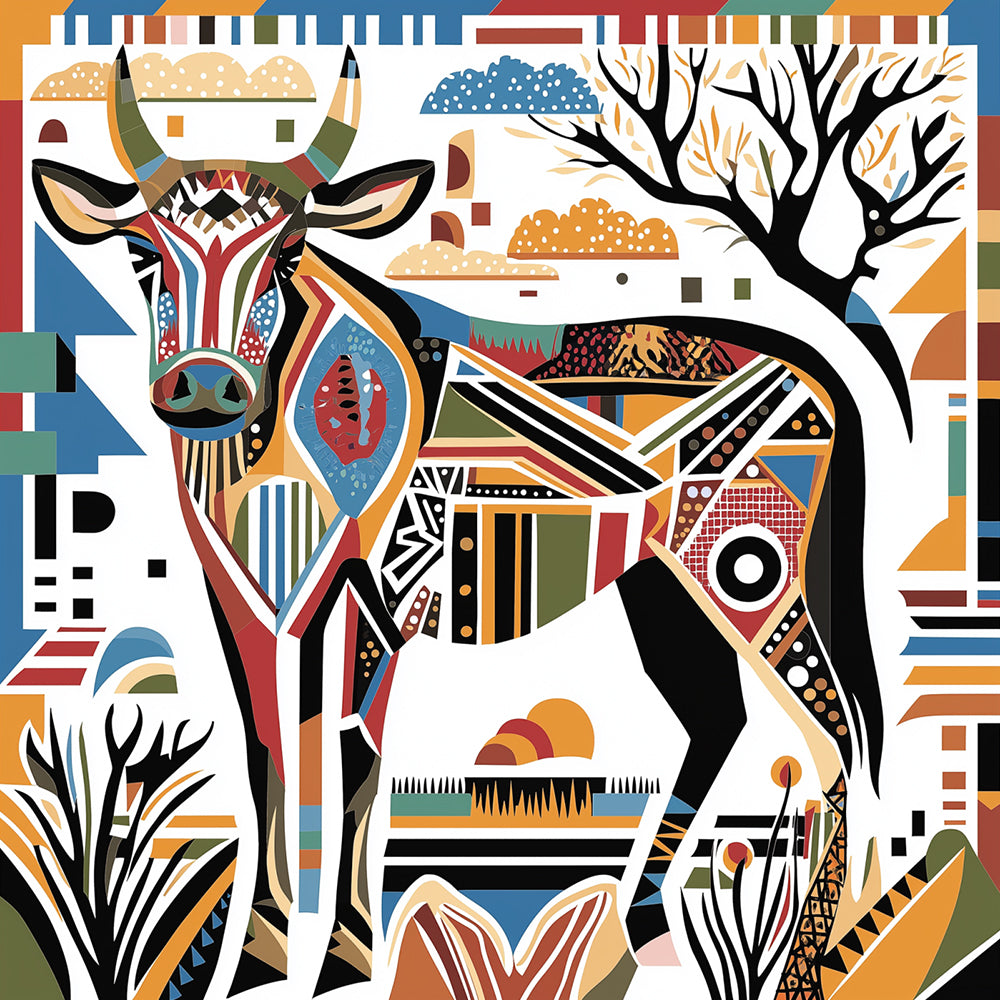 Geometric tribal bull art cross stitch kit for beginners