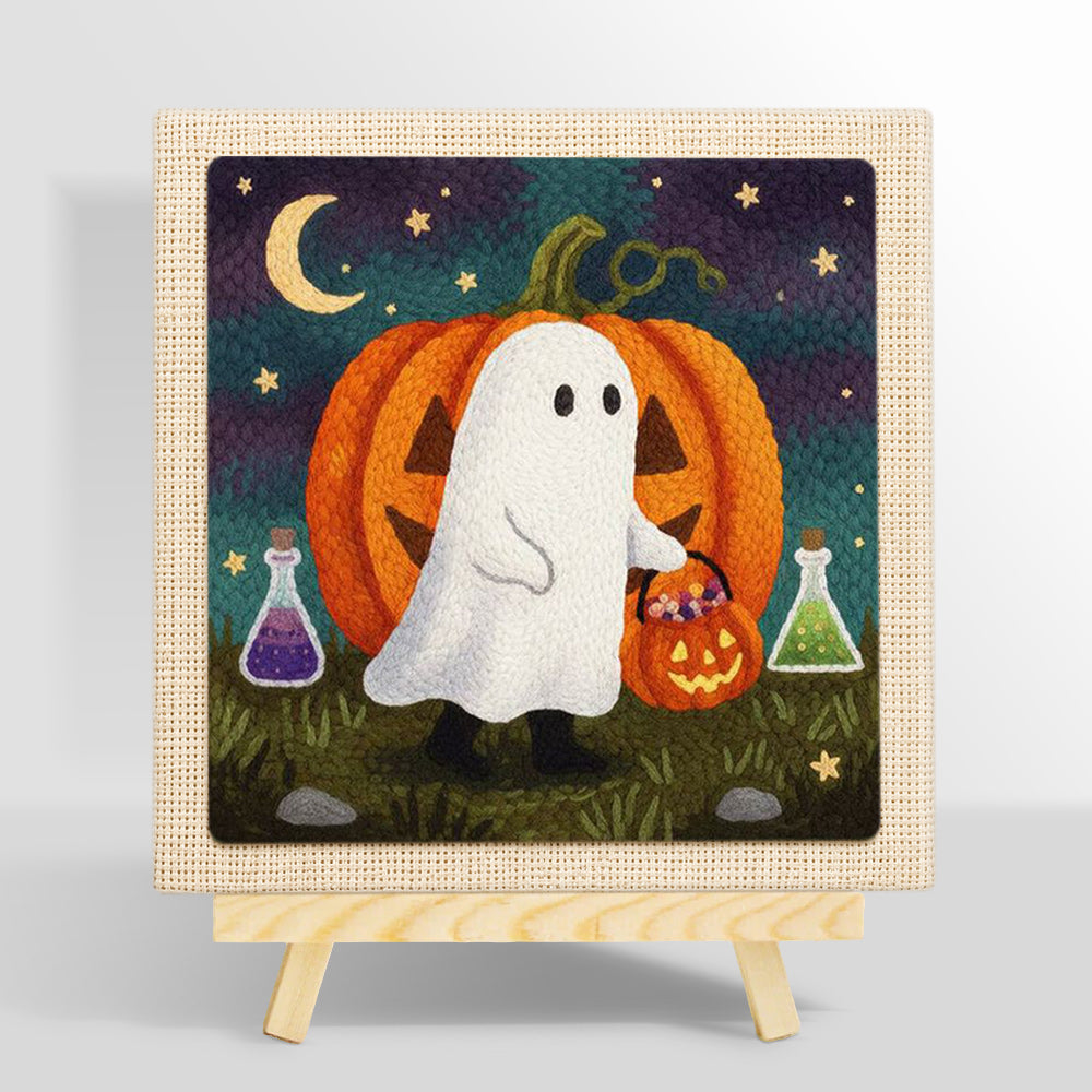 Ghost and pumpkin trick or treat punch needle kit for beginners