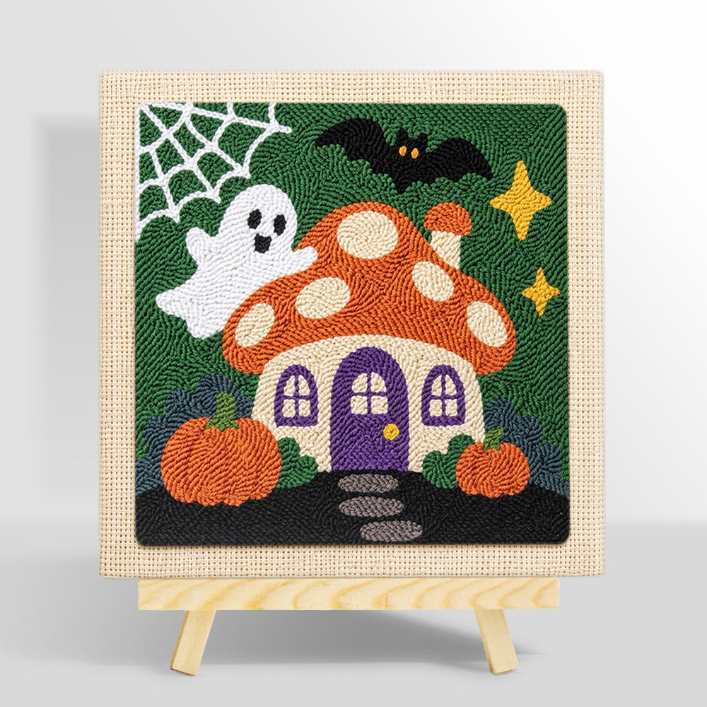 Ghost at mushroom house punch needle kit for beginners