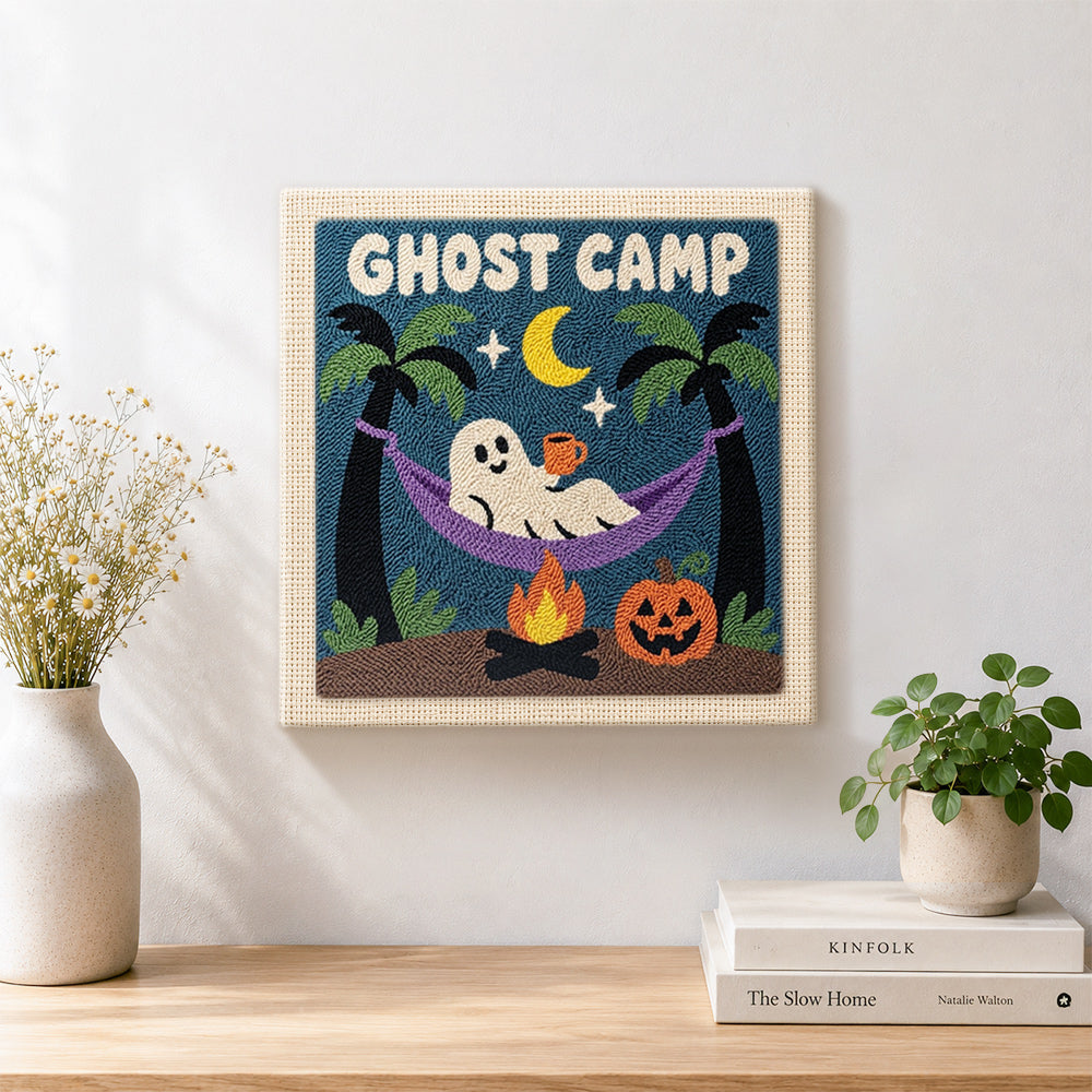 Finished ghost camp hammock time artwork displayed on a wall