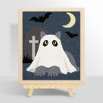 Ghost cat in graveyard punch needle kit for beginners