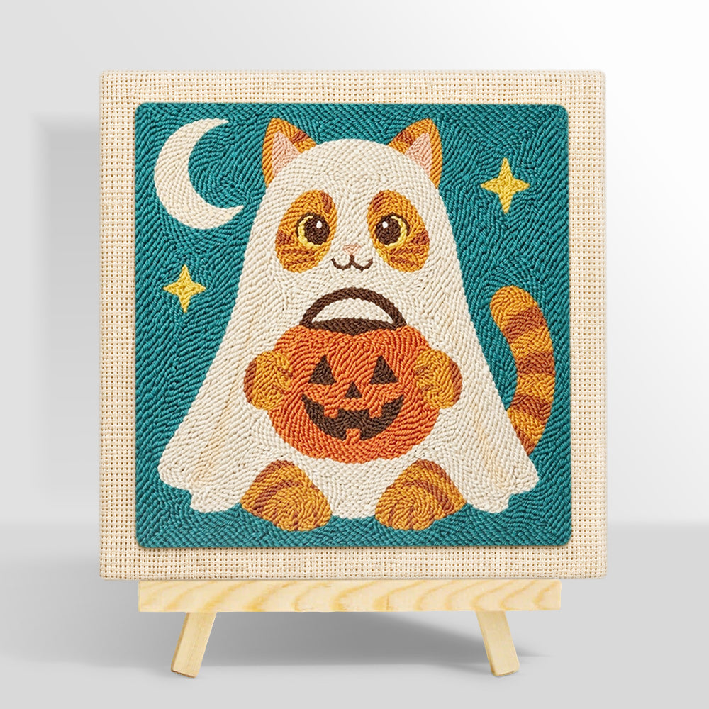 Ghost cat trick‑or‑treat punch needle kit for beginners