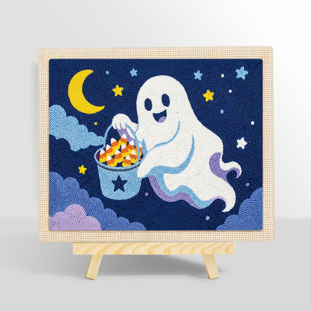 Ghost collecting halloween candy punch needle kit for beginners