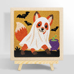Ghost‑costumed fox punch needle kit for beginners
