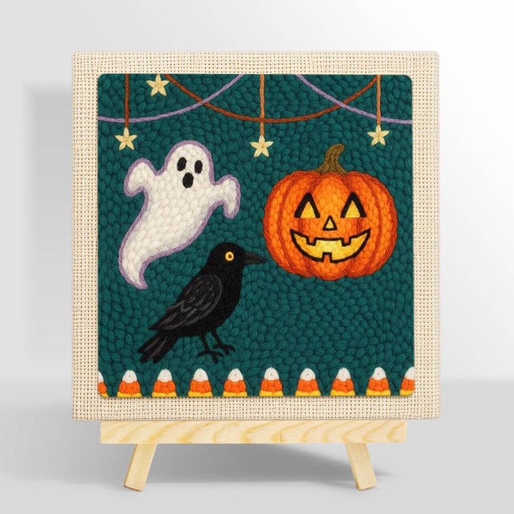 Ghost crow and pumpkin harvest punch needle kit for beginners