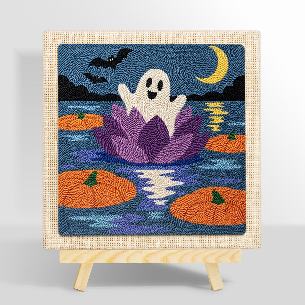 Ghost floating on water lily punch needle kit for beginners