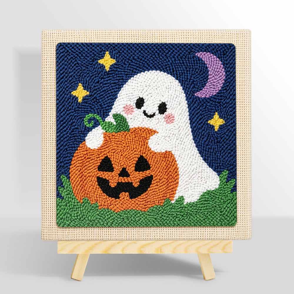 Ghost hugging pumpkin punch needle kit for beginners