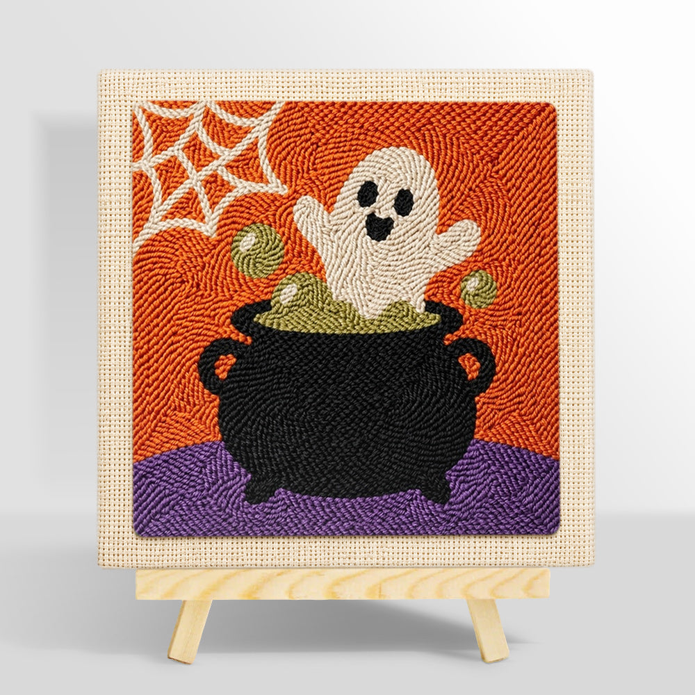 Ghost in cauldron punch needle kit for beginners