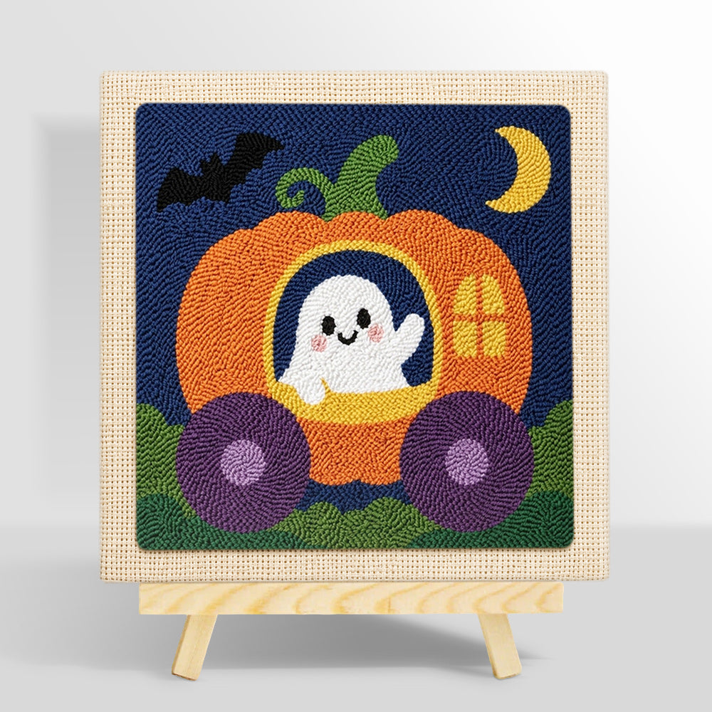 Ghost in pumpkin carriage punch needle kit for beginners
