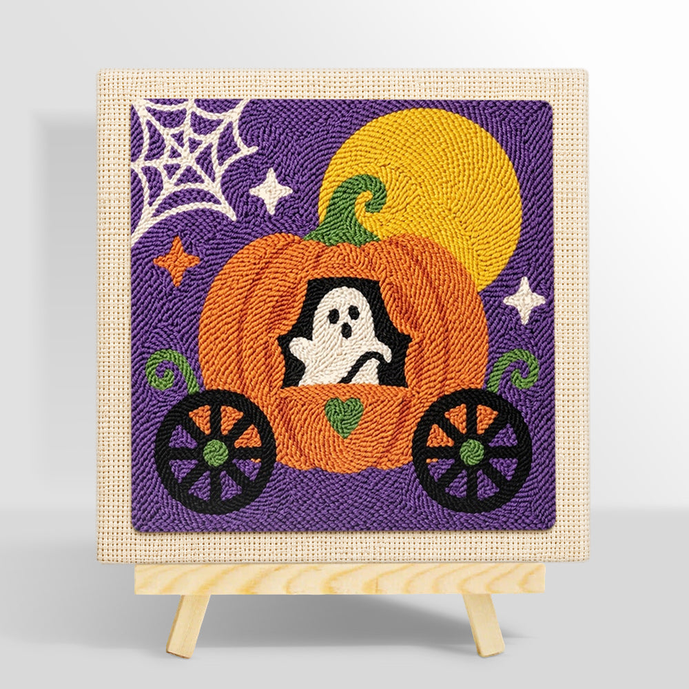 Ghost inside pumpkin carriage punch needle kit for beginners