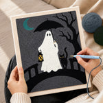 Creating handmade ghost on bridge punch needle artwork