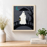 Finished ghost on bridge artwork displayed on a wall