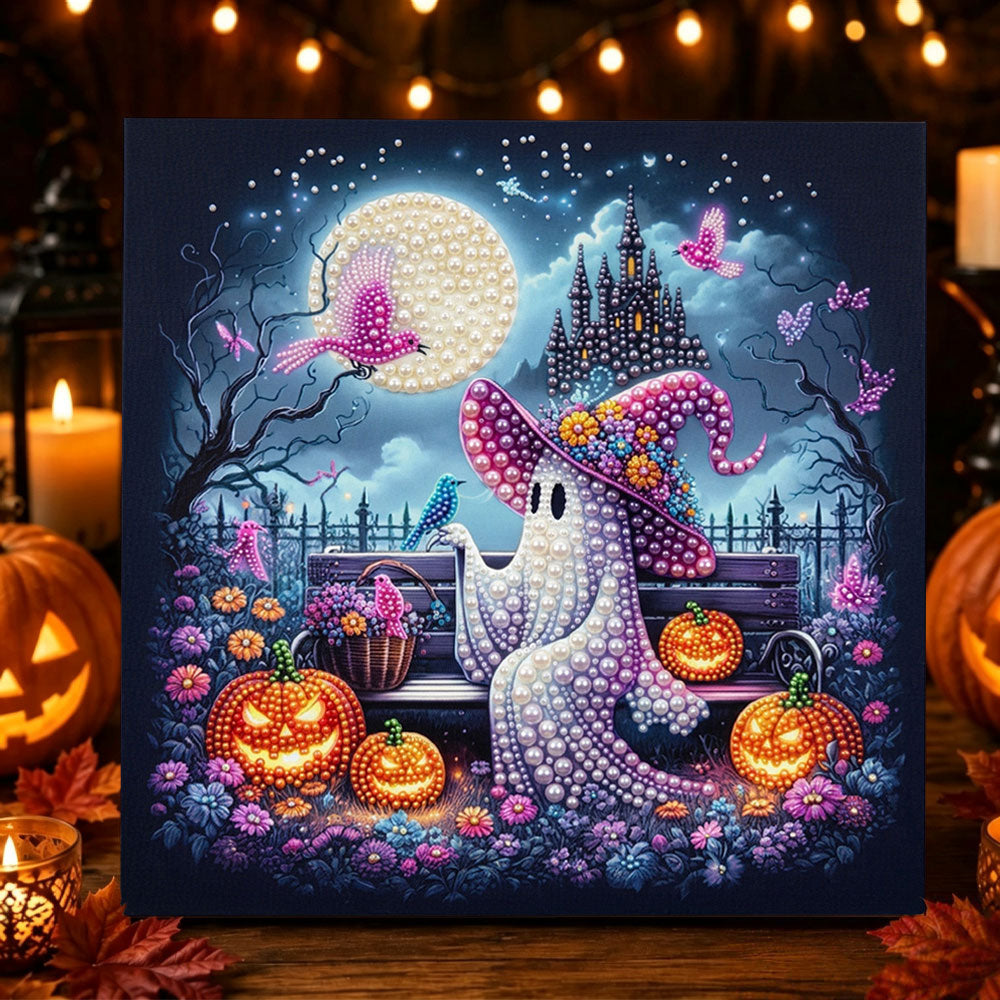 Ghost on park bench pearl diamond painting kit for beginners