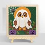 Ghost‑owl with pumpkins punch needle kit for beginners