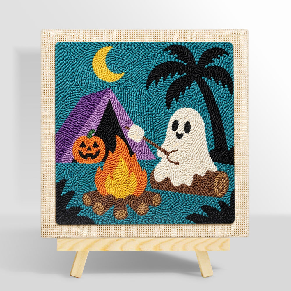 Ghost roasting marshmallows punch needle kit for beginners