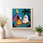 Finished ghost roasting marshmallows artwork displayed on a wall