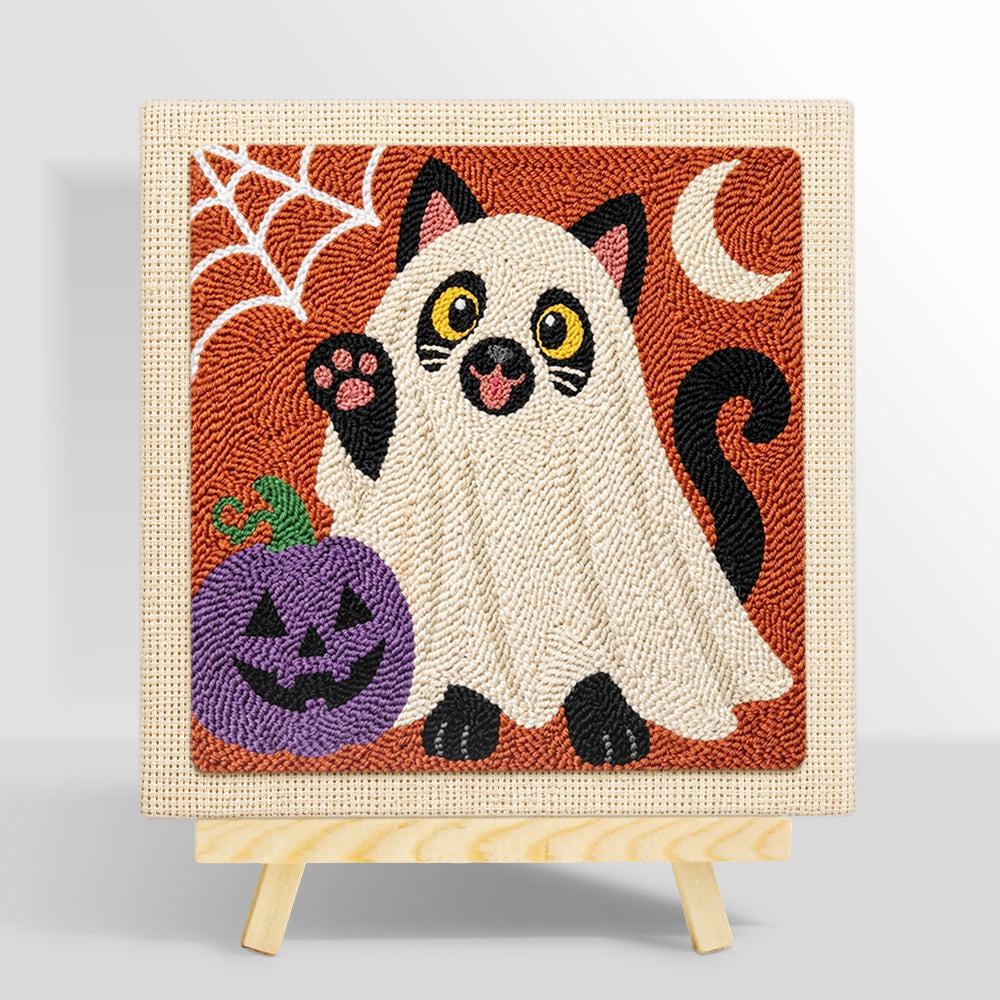 Ghost siamese cat punch needle kit for beginners