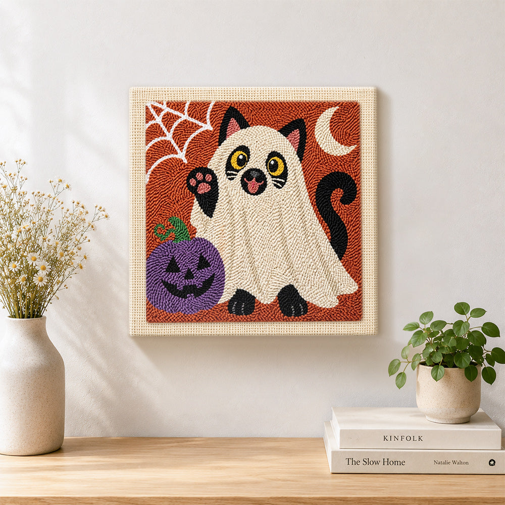 Finished ghost siamese cat artwork displayed on a wall