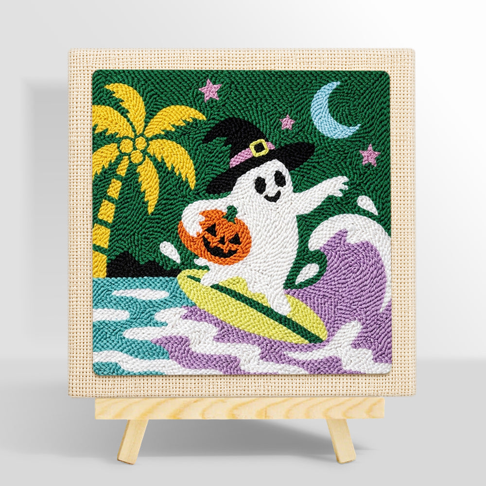 Ghost surfing on waves punch needle kit for beginners