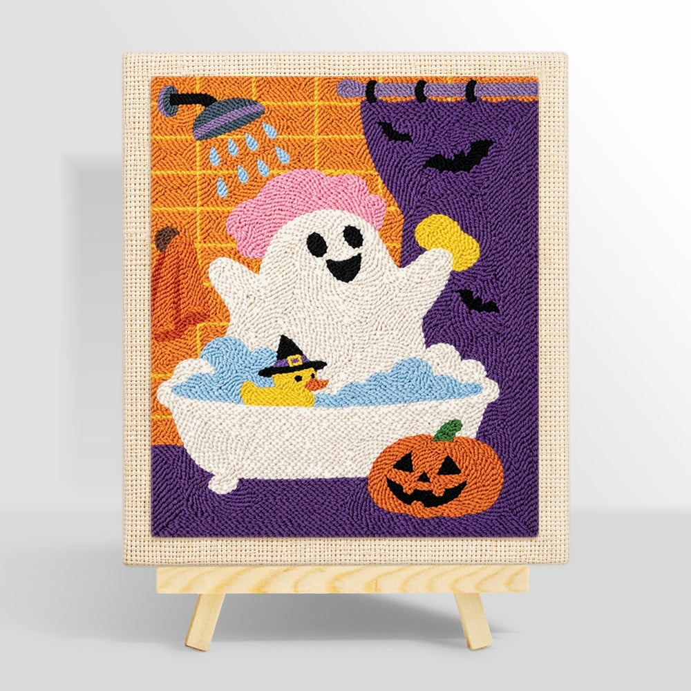 Ghost taking bubble bath punch needle kit for beginners