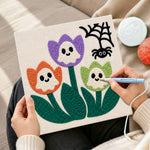 Creating handmade ghost tulip blooms punch needle artwork