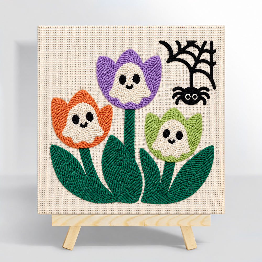 Ghost tulip blooms punch needle kit for beginners