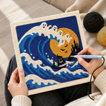 Creating handmade ghost wave ocean scene punch needle artwork