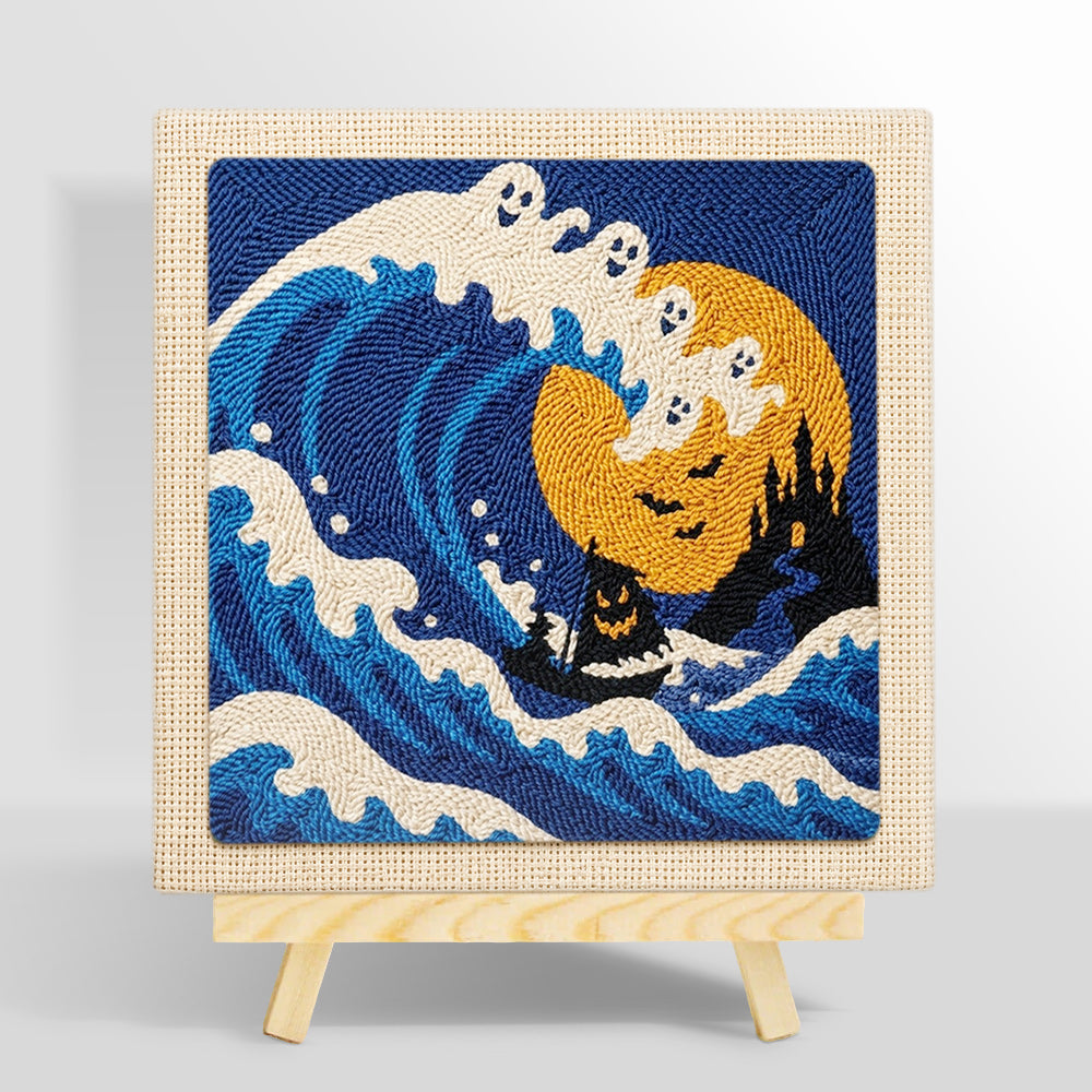 Ghost wave ocean scene punch needle kit for beginners