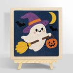 Ghost witch on broom punch needle kit for beginners