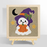 Ghost witch with pumpkin lantern punch needle kit for beginners