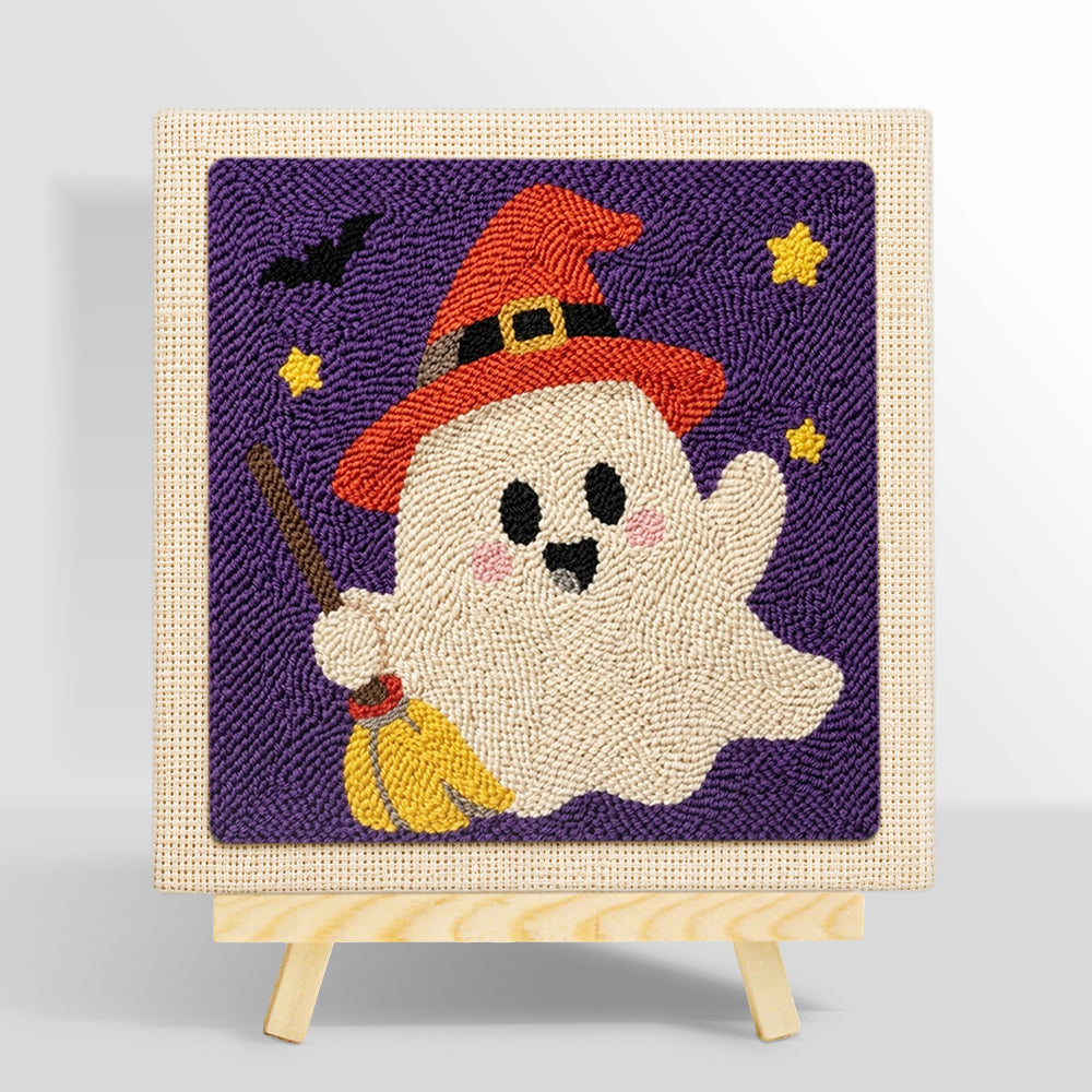 Ghost with broom punch needle kit for beginners