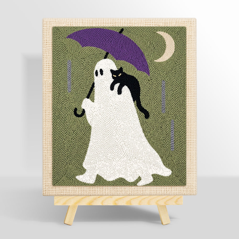 Ghost with purple umbrella punch needle kit for beginners
