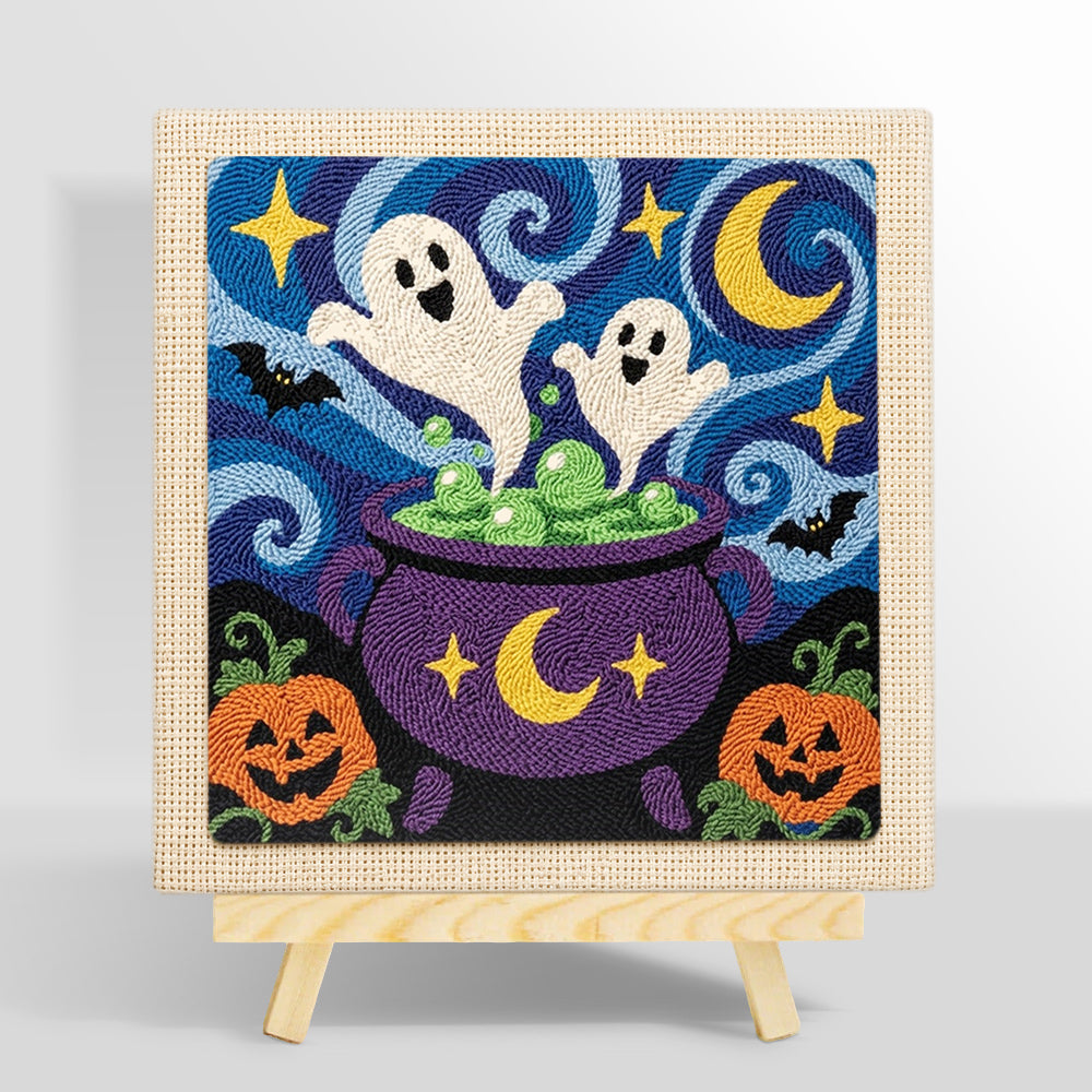 Ghosts in magic cauldron punch needle kit for beginners