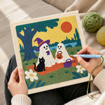 Creating handmade ghosts sunny picnic punch needle artwork