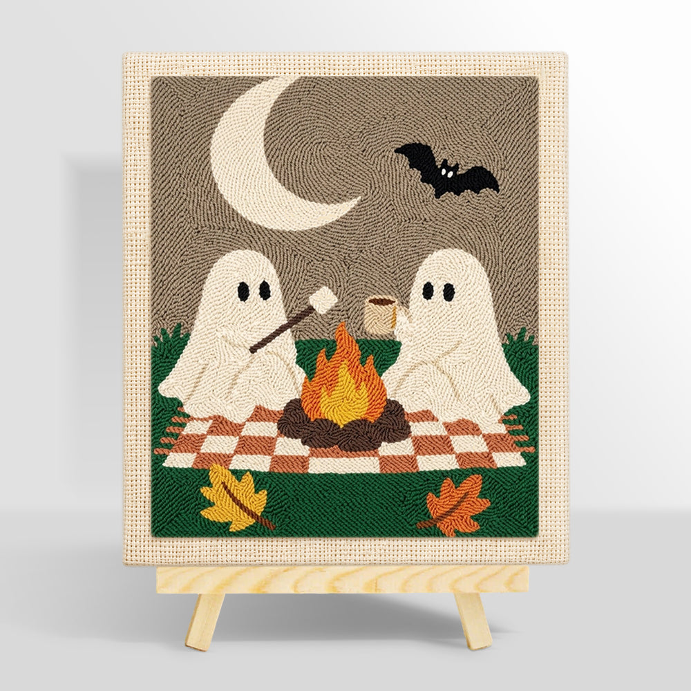 Ghosts toasting marshmallows punch needle kit for beginners