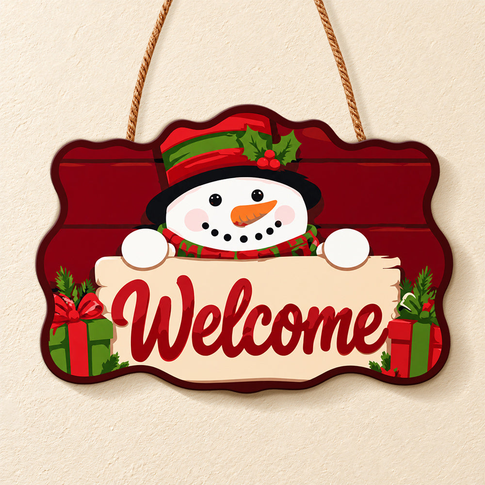 Gift box snowman paint by numbers door hanger finished design