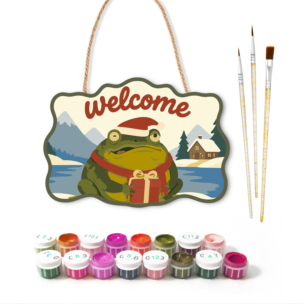 Gift frog welcome paint by numbers door hanger with paints and brushes