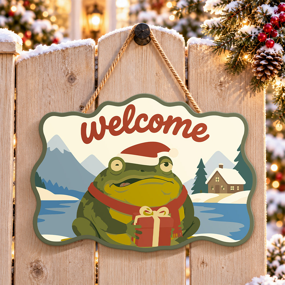 Gift frog welcome paint by numbers door hanger on a garden gate