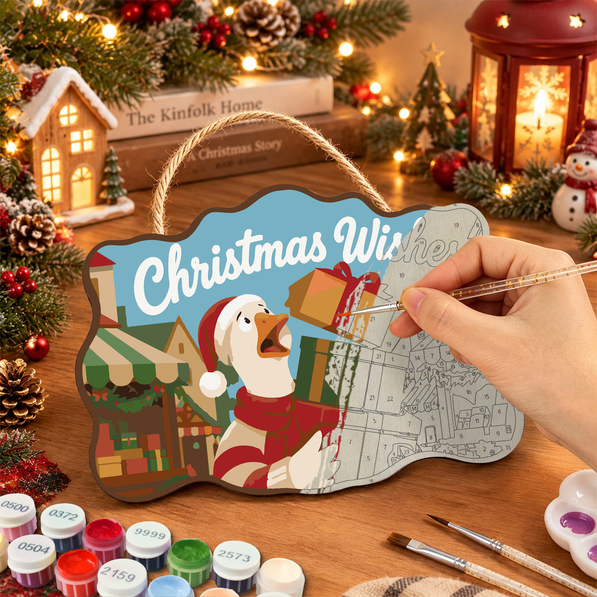 Gift stack celebration paint by numbers door hanger painting process