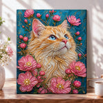 Ginger cat with pink blooms pearl diamond painting kit for beginners