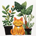 Ginger cat with potted plants cross stitch kit for beginners