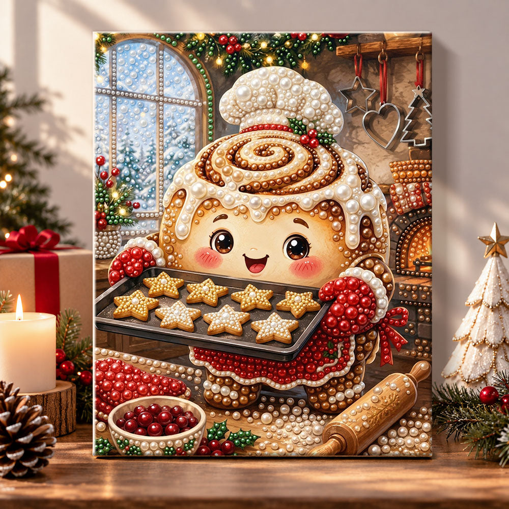Gingerbread chef baking cookies pearl diamond painting kit for beginners