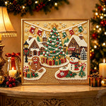 Finished gingerbread christmas town pearl diamond painting artwork displayed as holiday home decor