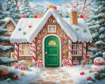 Gingerbread house with green door in snow cross stitch kit for beginners