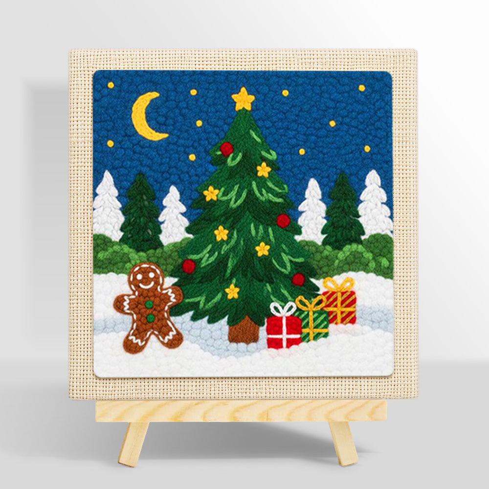 Gingerbread man and christmas tree punch needle kit for beginners