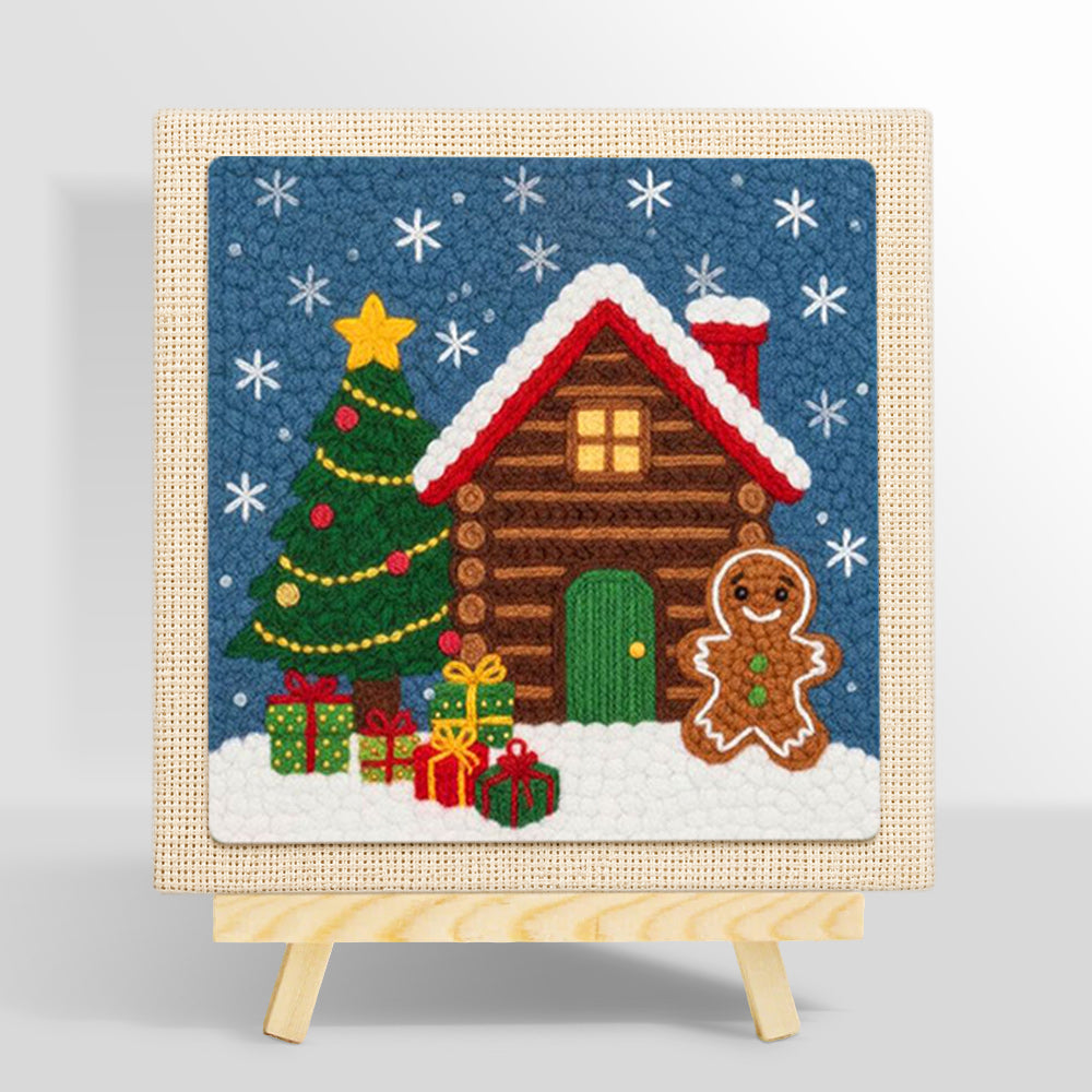 Gingerbread man cabin punch needle kit for beginners